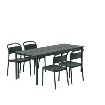 Muuto Linear zestaw mebli ogrodowych- ciemnozielony- stół + krzesła 