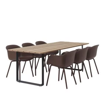 Zestaw mebli ogrodowych, 6 brązowych foteli Fiber + stół 70/70 blat - mahoń Sapele