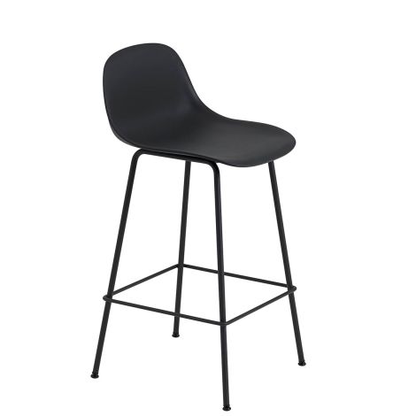 Fiber stołek barowy na stalowej podstawie 75cm z oparciem czarny Muuto-ilumia