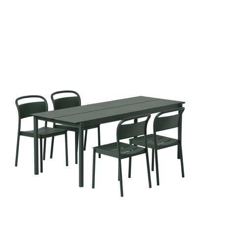 Muuto Linear zestaw mebli ogrodowych- ciemnozielony- stół + krzesła