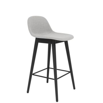 Fiber stołek barowy na dębowej podstawie 65cm, z oparciem- tkanina Remix 123 Kvadrat Muuto ilumia