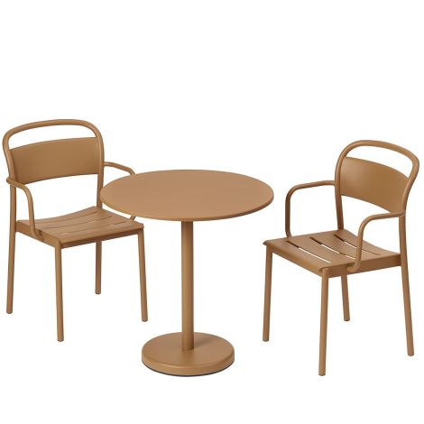 Linear-steel-armchair-cafe-table-round-70-h73-burnt-orange-Muuto-ilumia