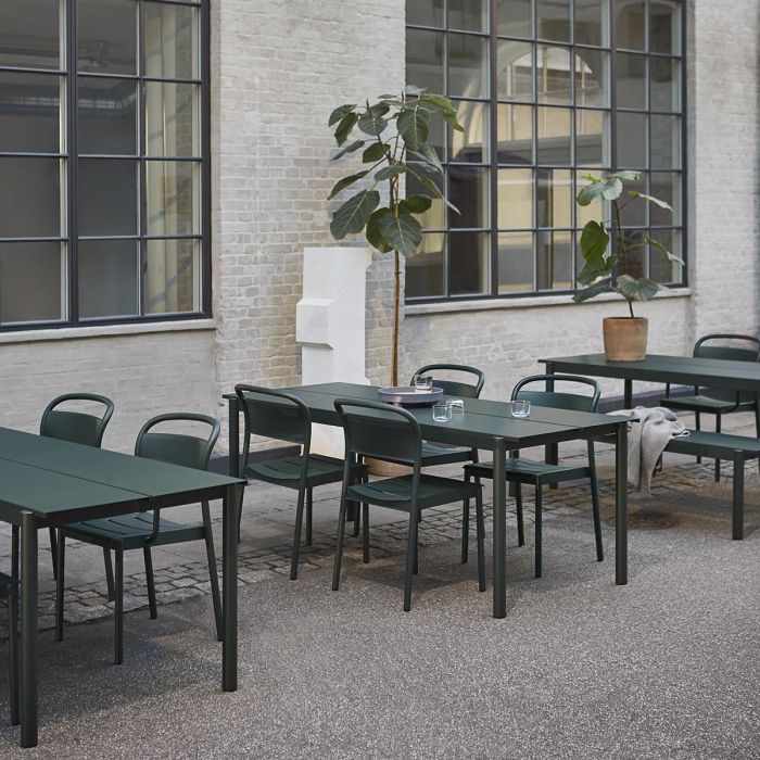 Linear Steel Outdoor Dining Set: table 140x75cm + 2 benches- Grey