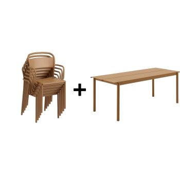 Linear zestaw mebli ogrodowych - ciemnopomarańczowy stół 200cm, 6 foteli stołowych