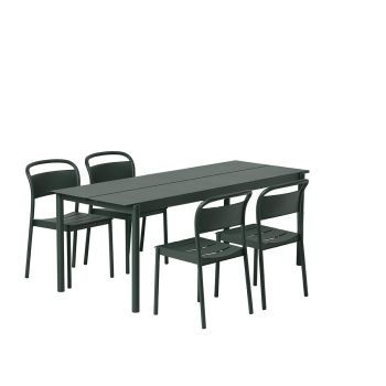 Muuto Linear zestaw mebli ogrodowych- ciemnozielony- stół + krzesła