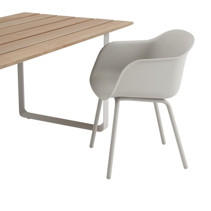Zestaw mebli ogrodowych, 6 szarych foteli Fiber + stół 70/70 blat - mahoń Sapele