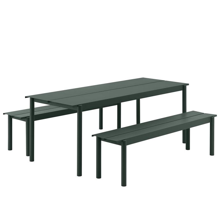 Linear-steel-outdoor-set-200x75-dark-green-Muuto-ilumia