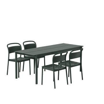 Muuto Linear zestaw mebli ogrodowych- ciemnozielony- stół + krzesła 